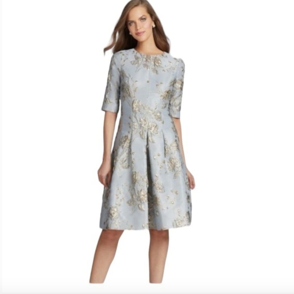 ISO: LOOKING TO PURCHASE Teri Jon Rickie Freeman blue gold jacquard dress 6 8